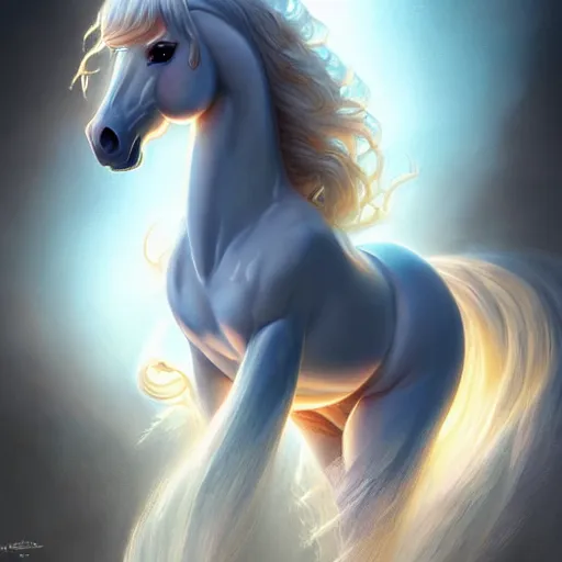 Image similar to a fantastical translucent poney made of water and foam, ethereal, radiant, hyperalism, scottish folklore, digital painting, artstation, concept art, smooth, 8 k frostbite 3 engine, ultra detailed, art by artgerm and greg rutkowski and magali villeneuve