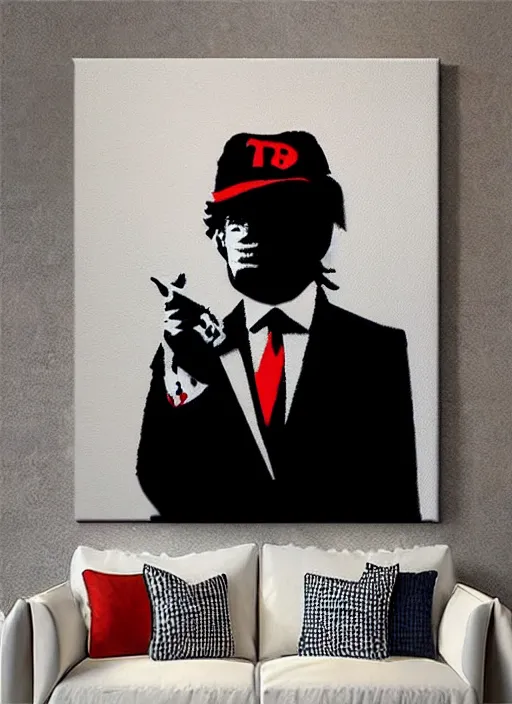 Image similar to banksy trump graffiti art on canvas