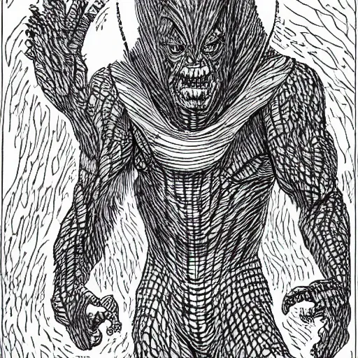 Image similar to clean simple line art of a terrifying monster from folklore. no background. well composed, clean coloring book page, beautiful detailed art. coloring book line art by steve ditko and jack kirby and greg rutkowski