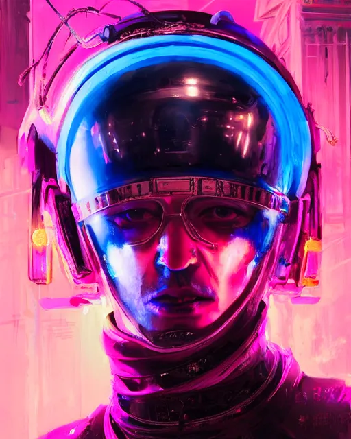 Image similar to detailed portrait Neon Emperor Caesar, cyberpunk futuristic neon, reflective pink and blue coats, decorated with traditional Rome ornaments, burning Rome behind by Ismail inceoglu dragan bibin hans thoma greg rutkowski Alexandros Pyromallis Nekro Rene Maritte Illustrated, Perfect face, fine details, realistic shaded, fine-face, pretty face