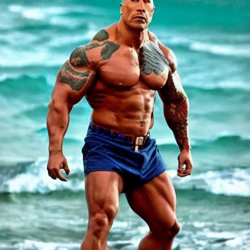 Image similar to Dwayne the rock Johnson with a really big forehead with abbs