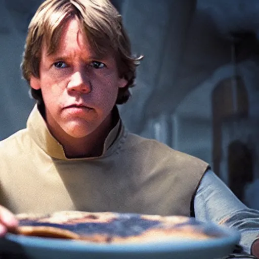 Image similar to A still of Luke Skywalker making a pizza, 4k, photograph, ultra realistic, highly detailed, professional lighting