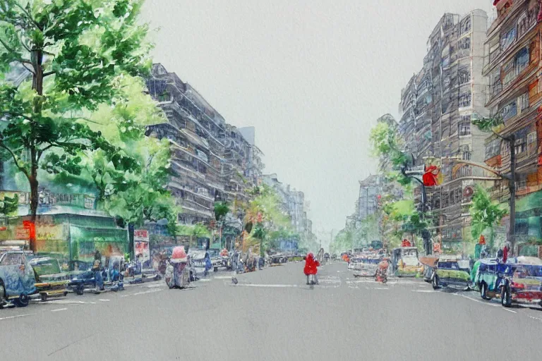 Image similar to nanshan road summer watercolor trending on artstation