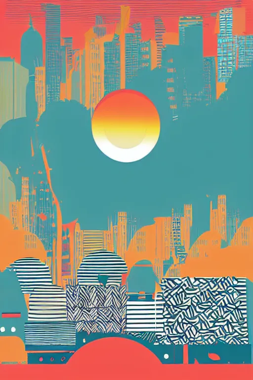 Image similar to minimalist boho style art of colorful tokio at sunrise, illustration, vector art