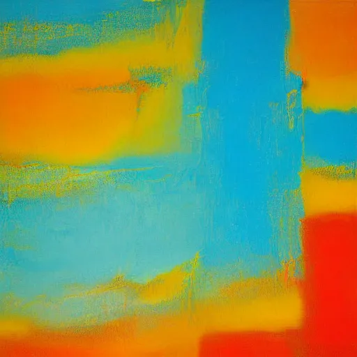 Prompt: a beautiful abstract turquoise, orange and yellow impasto textured painting by gerhard richter, texture,