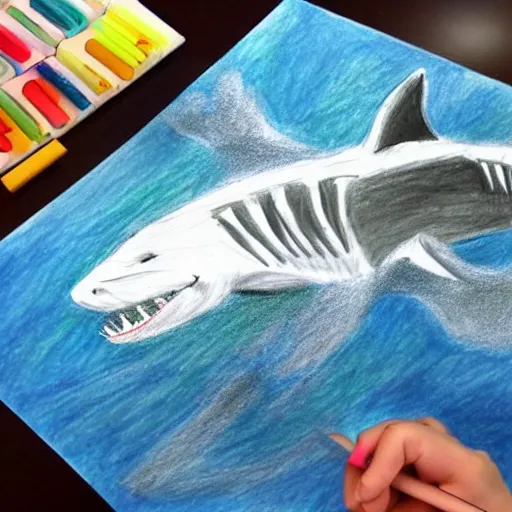 Image similar to hyper realistic children's drawing of a shark attack