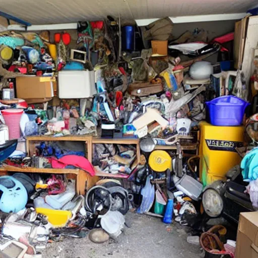 Image similar to garage filled with stuff by hoarder