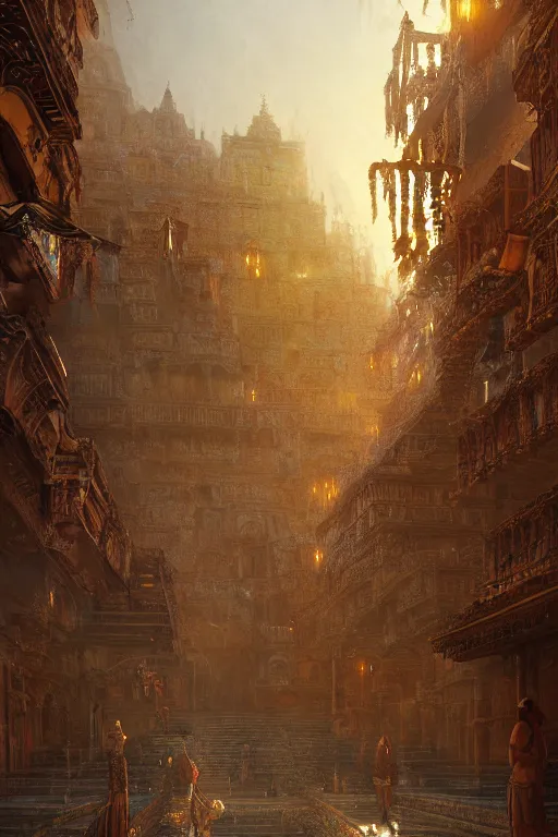 Prompt: epic scenery of an old aztec city of gold, intricate, elegant, volumetric lighting, digital painting, highly detailed, artstation, sharp focus, illustration, concept art, ruan jia, steve mccurry