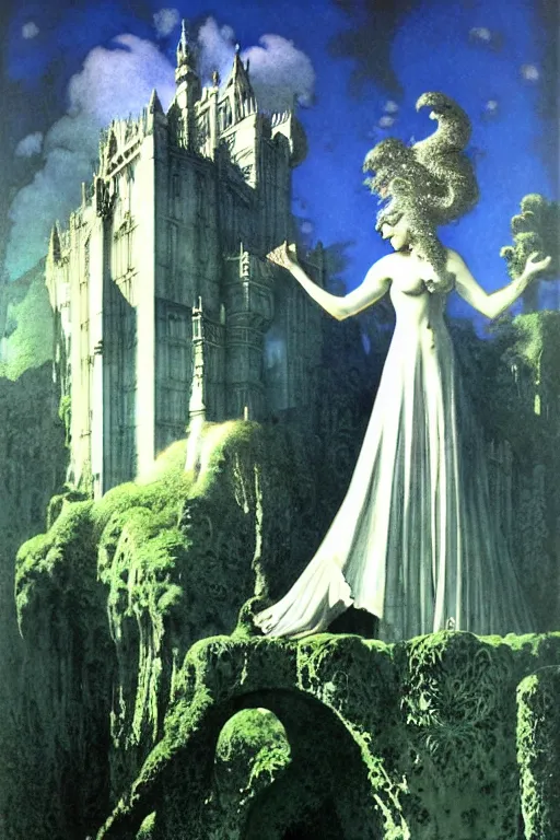 Prompt: majestic white gothic castle by Maxfield Parrish, Luis Royo