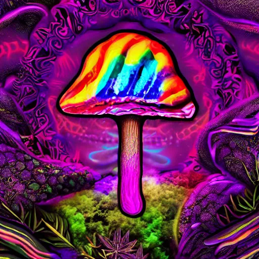 Prompt: lsd meth magic mushrooms heroin dmt panadol weed ketamine, visuals, 4 k