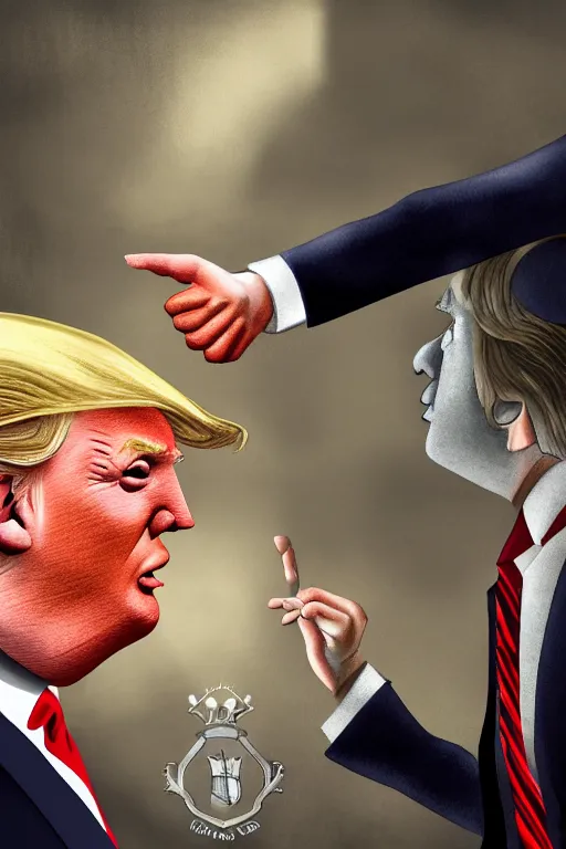 Prompt: harry potter shaking hands with donald trump, highly detailed, digital art, sharp focus, trending on art station