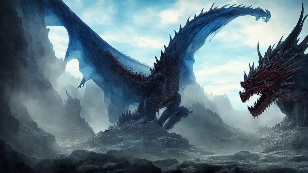 Prompt: a beautiful photographic still of a giant dragon, game of throne style, photorealistic, in a beautiful blue sky, natural light, by marc simonetti, by annie leibowitz, filmic, photography, angry, evil, backlight