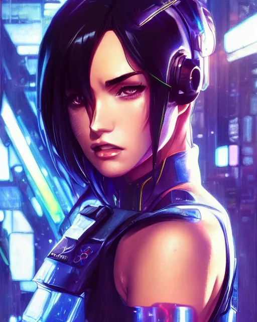 Prompt: anime key visual of megan fox as a police officer, neon, cyberpunk, futuristic, stunning, highly detailed, digital painting, artstation, smooth, soft focus, illustration, art by artgerm and greg rutkowski and alphonse mucha