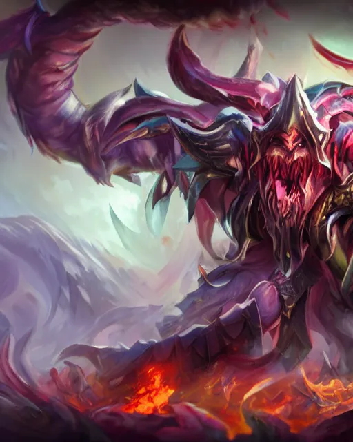 Prompt: champion splashart of a timid follower of the death god