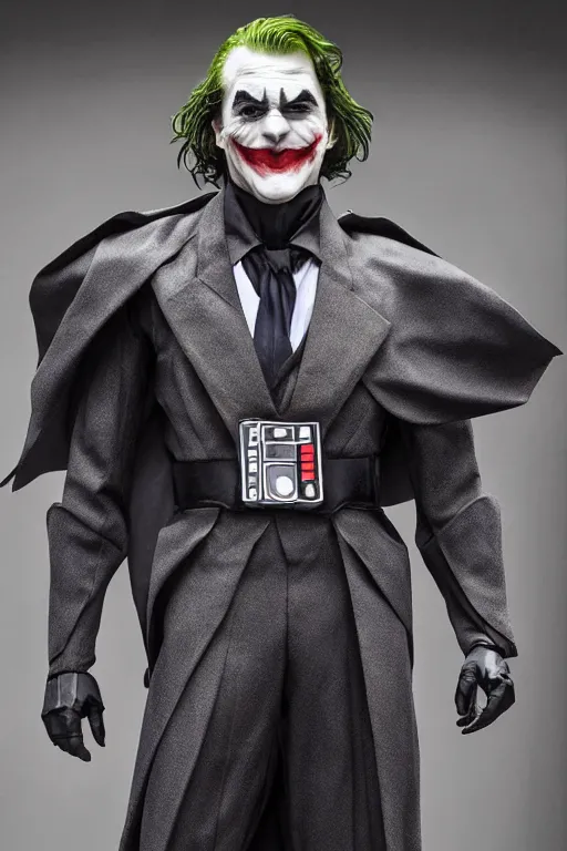 Prompt: Joker wearing vader's armor suit, higly realistic cosplay, full character, highly detailed, highly realistic