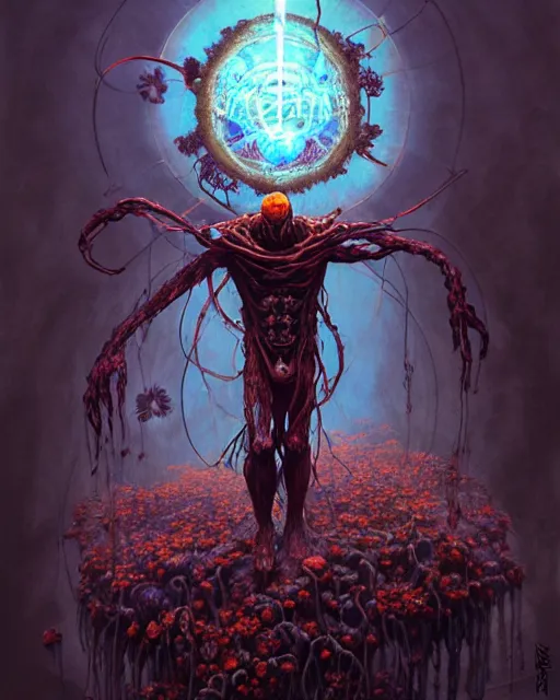 Image similar to the platonic ideal of flowers, rotting, insects and praying of cletus kasady carnage thanos davinci dementor wild hunt chtulu mandala spirited away doctor manhattan bioshock, fantasy, ego death, decay, dmt, psilocybin, concept art by randy vargas and greg rutkowski and zdzisław beksinski