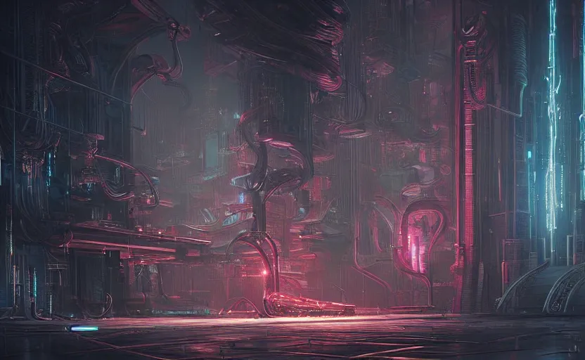 Prompt: neon drilling machine cyberpunk futuristic art by giger, greg rutkowski