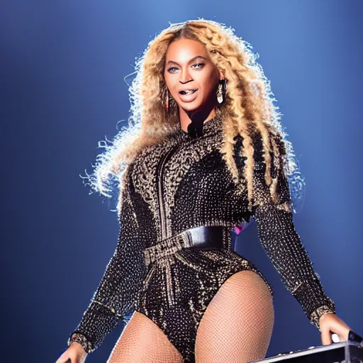 Prompt: Beyonce giving a concert, (EOS 5DS R, ISO100, f/8, 1/125, 84mm, postprocessed, crisp, amazing eyes, facial features)