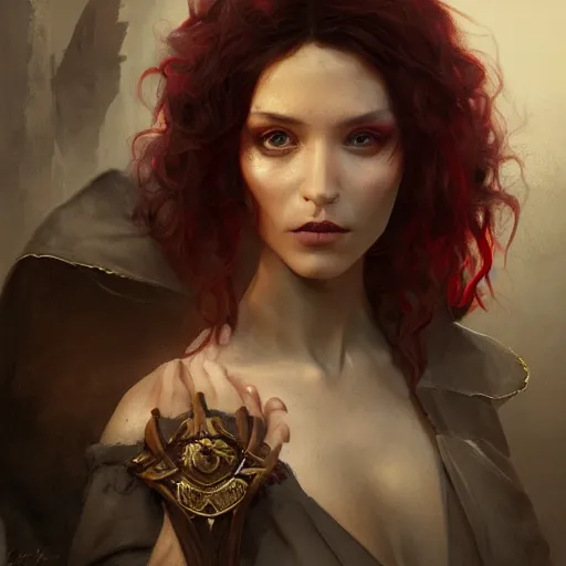 Prompt: portrait of a gorgeous italian vampire girl with ringlets wearing tattered crimson robes, HD, D&D 4k, 8k, incredibly detailed, intricate, masterpiece, digital illustration by greg rutkowski and tom bagshaw, trending on artstation, character design, concept art