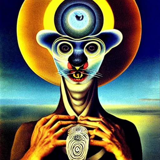 Prompt: racoon - hierophant blessing people in style of dali