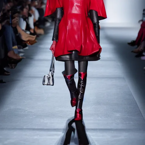 Image similar to goblin girl models the latest in celine fashion on the runway