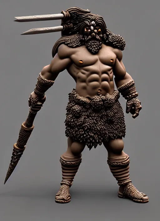 Image similar to barbarian, stl fantasy miniature, 3 d render