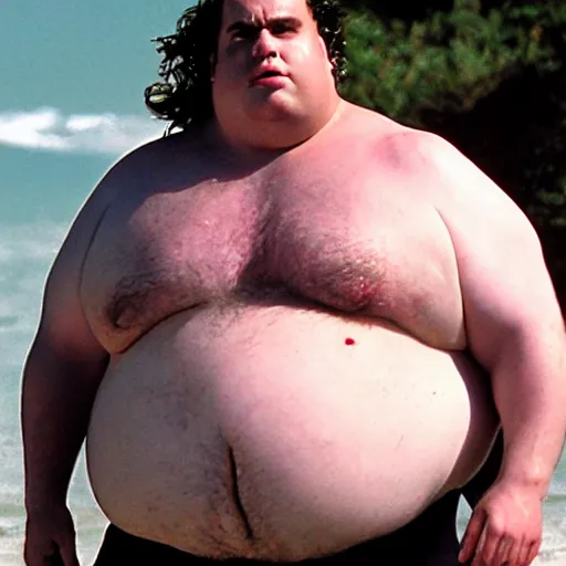 Prompt: morbidly obese henry cavil at the beach