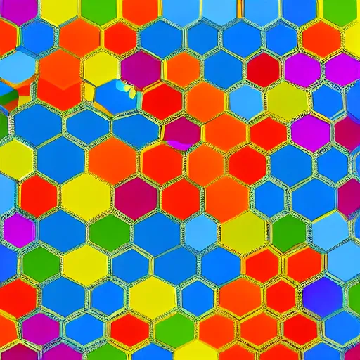 Prompt: a colorful hexagon pattern with hearts on it, a computer rendering by victor vasarely, pixabay, kinetic pointillism, symmetrical, geometric, repeating pattern