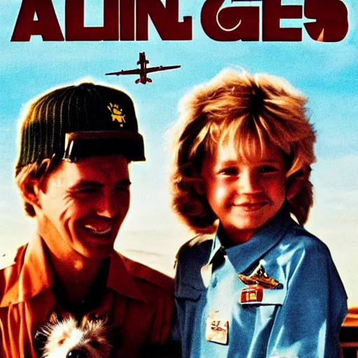 Prompt: a 8 0's movie poster about a guy and his dog. they are pilots it's called wing and a paw