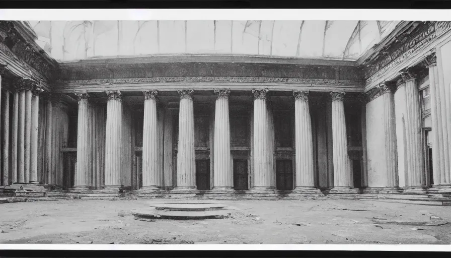 Prompt: 1 9 7 0 s movie still of a neoclassical building, by piranesi, polaroid, high quality, high detailed