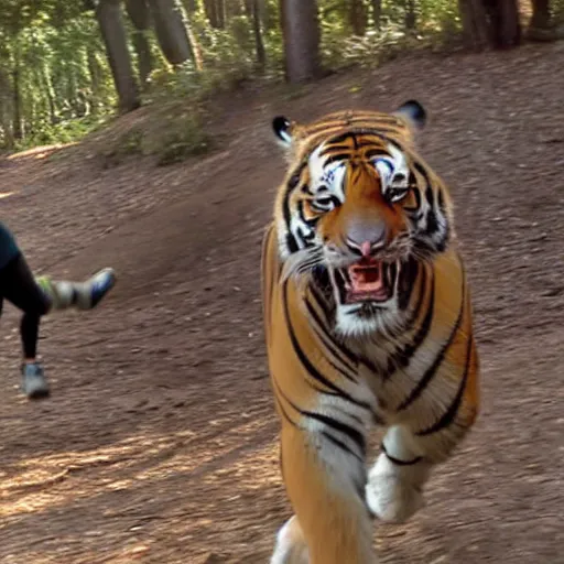 Image similar to screenshot of go pro footage emma watson running from tiger