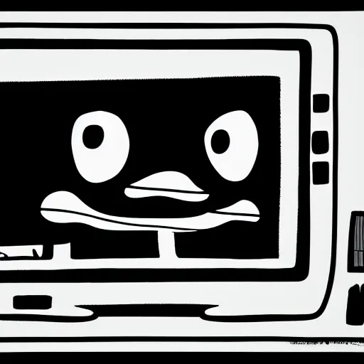 Prompt: a black and white photograph of a mischievous computer screen, in the style of gary baseman, by jim henson, high contrast, soft lighting, surreal, film photography, render, underground