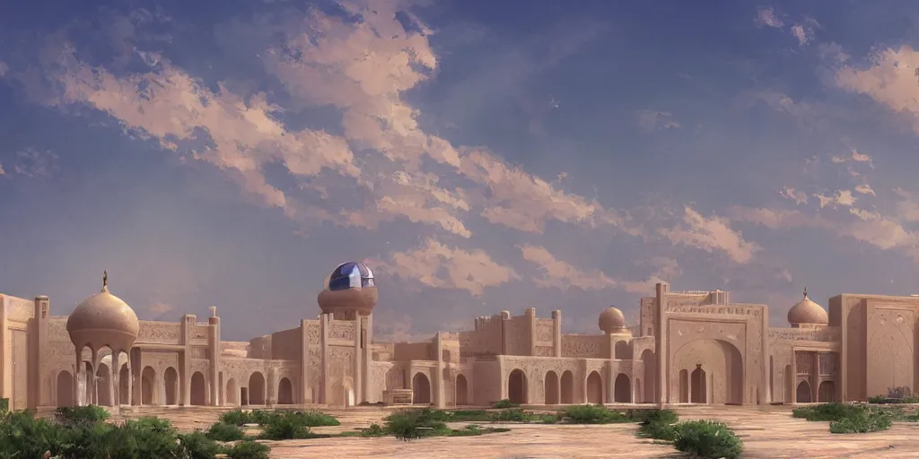 Image similar to an arabian palace in the desert by makoto shinkai