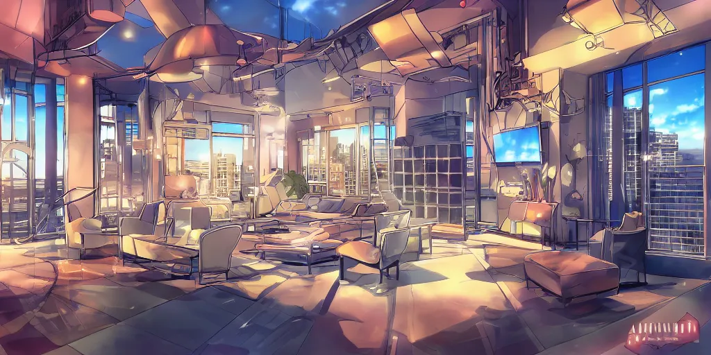 Prompt: anime penthouse background, award - winning digital art