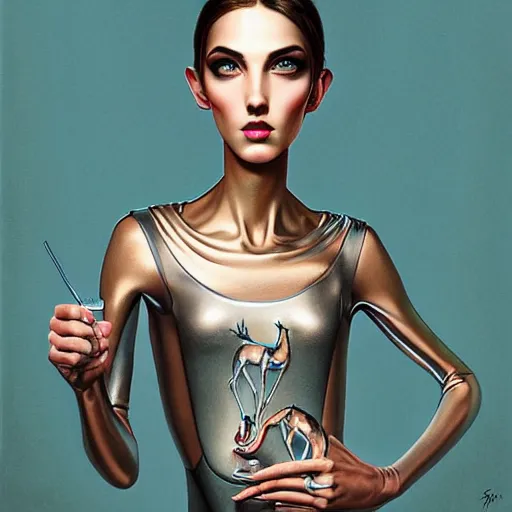 Image similar to metallic greyhound portrait, Pixar style, by Tristan Eaton Stanley Artgerm and Tom Bagshaw.