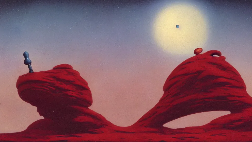 Image similar to mysterious sculpture of an alien crescent moon by paul lehr and john schoenherr, cinematic matte painting