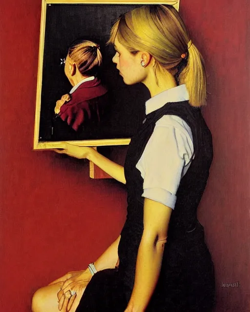 Image similar to portrait of lalisa, painting by norman rockwell,