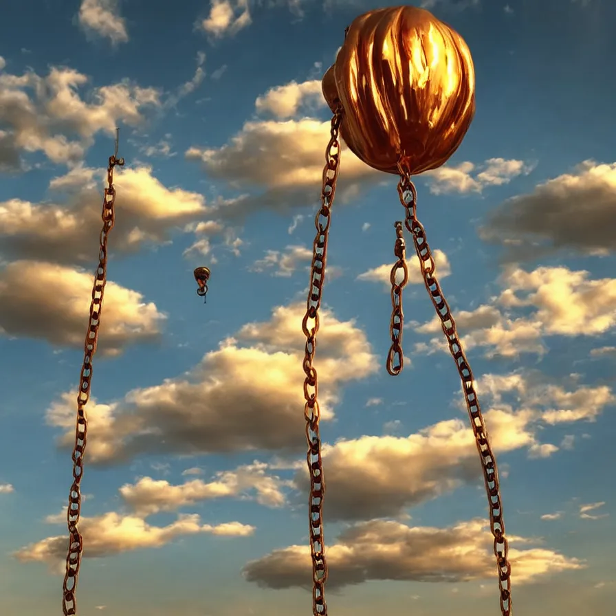 Prompt: beautiful blimps! high in the sky, copper chains hanging from the edges, ( ( steampunk styled ) ), golden hour, steam clouds, clouds, award winning photography, highly detailed, low poly, extremely wide angle