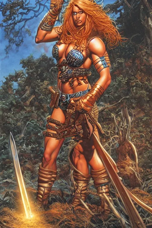 Image similar to A beautiful female warrior by larry Elmore, Jeff easley and Boris Valejo and Julie Bell and ross tran