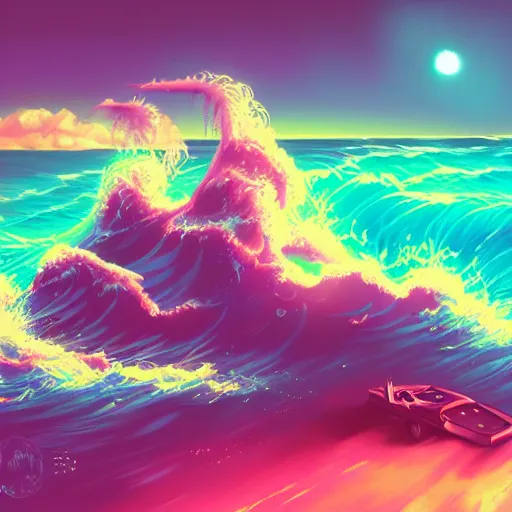 Image similar to the sea, epic retrowave art, trending on art station