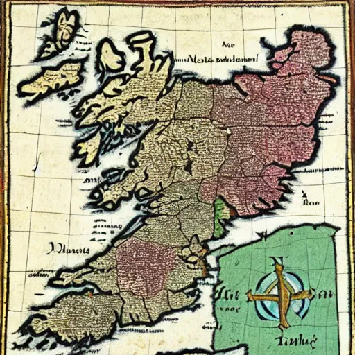 Prompt: medieval map of ireland