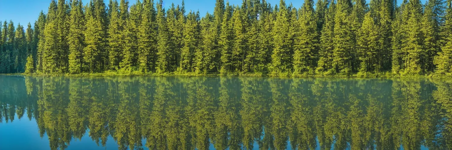 Image similar to a Lake next to a winding Road with many trees and reflections