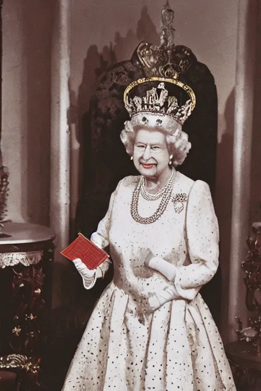 Image similar to photo of queen elizabeth ii as quin of cards from alice in wonderlands