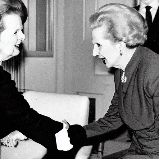 Prompt: margaret thatcher meeting satan