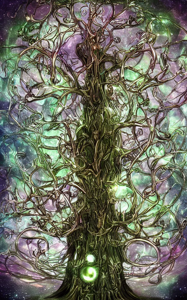 Image similar to futurist cybernetic yggdrasil world tree, future perfect, award winning digital art