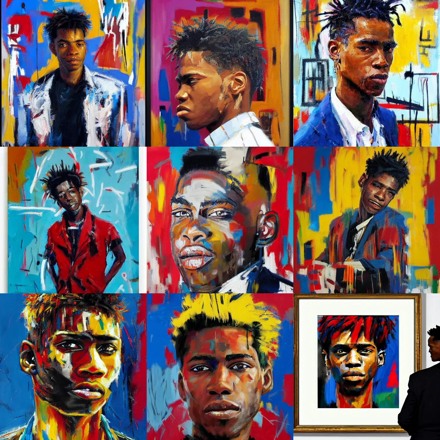 Prompt: a man with stylish haircut, by robert hagan and basquiat