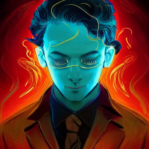 Prompt: face of a magician by leyendecker, vortex fractal rivers of dissipative chaos, neon ink accents, realistic textured, fantasy, song of the sea style, celtic folk art, by brandon woelfel, avetetsuya studios, alexandra fomina artstation, by makoto shinkai, digital 2 d, matte painting