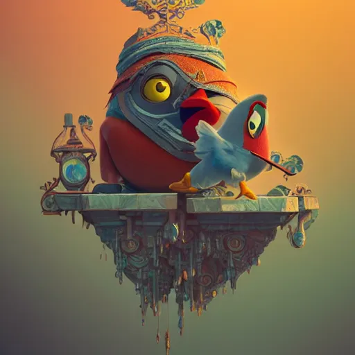 Image similar to an angry bird:: by beeple and James Gilleard and Justin Gerard :: ornate, dynamic, particulate, intricate, elegant, highly detailed, centered, artstation, smooth, sharp focus, octane render, 3d