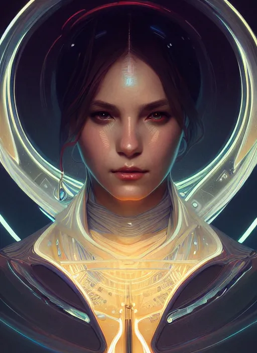 Image similar to symmetry!! portrait of water, tech wear, scifi, glowing lights!! intricate elegant, highly detailed, digital painting, artstation, concept art, smooth, sharp focus, illustration, art by artgerm and greg rutkowski and alphonse mucha