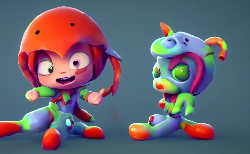Image similar to 3 d render of cute videogame character, very colorful, sharp focus, artstation,